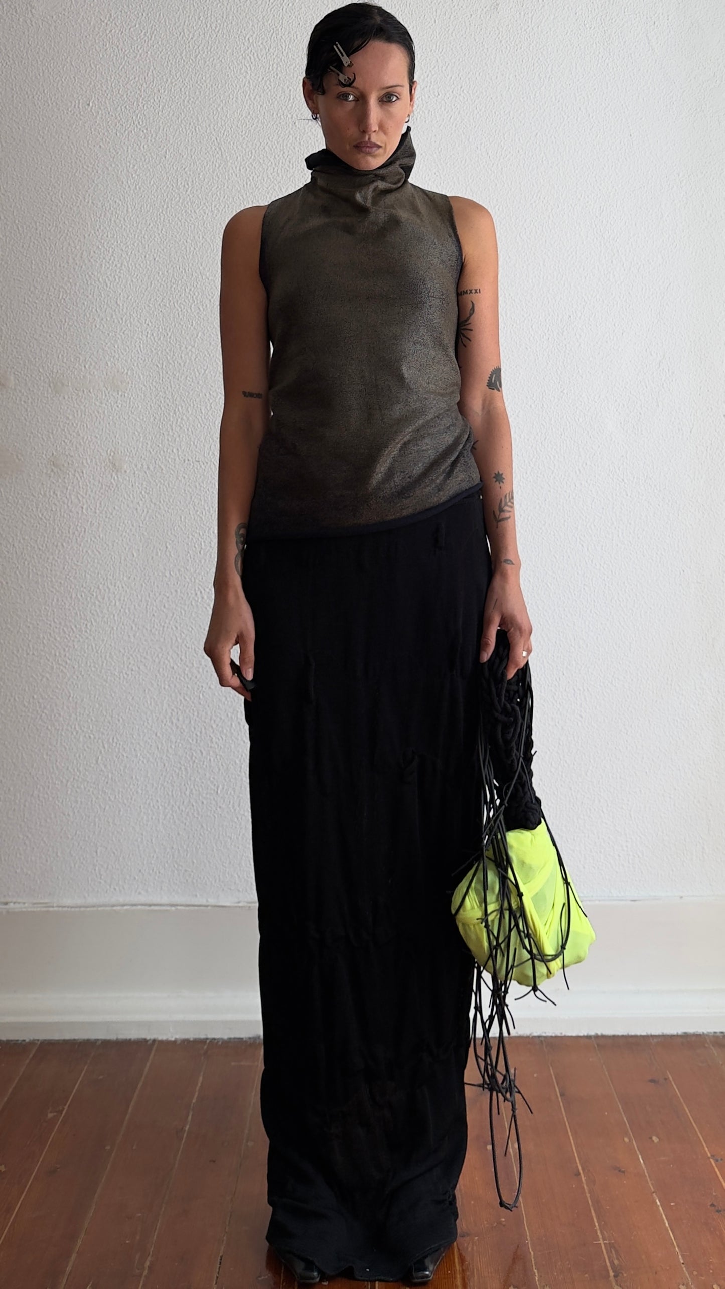 90S KAAT TILLEY SLINKY PLEATED KNIT MAXI SKIRT / UK 8-10