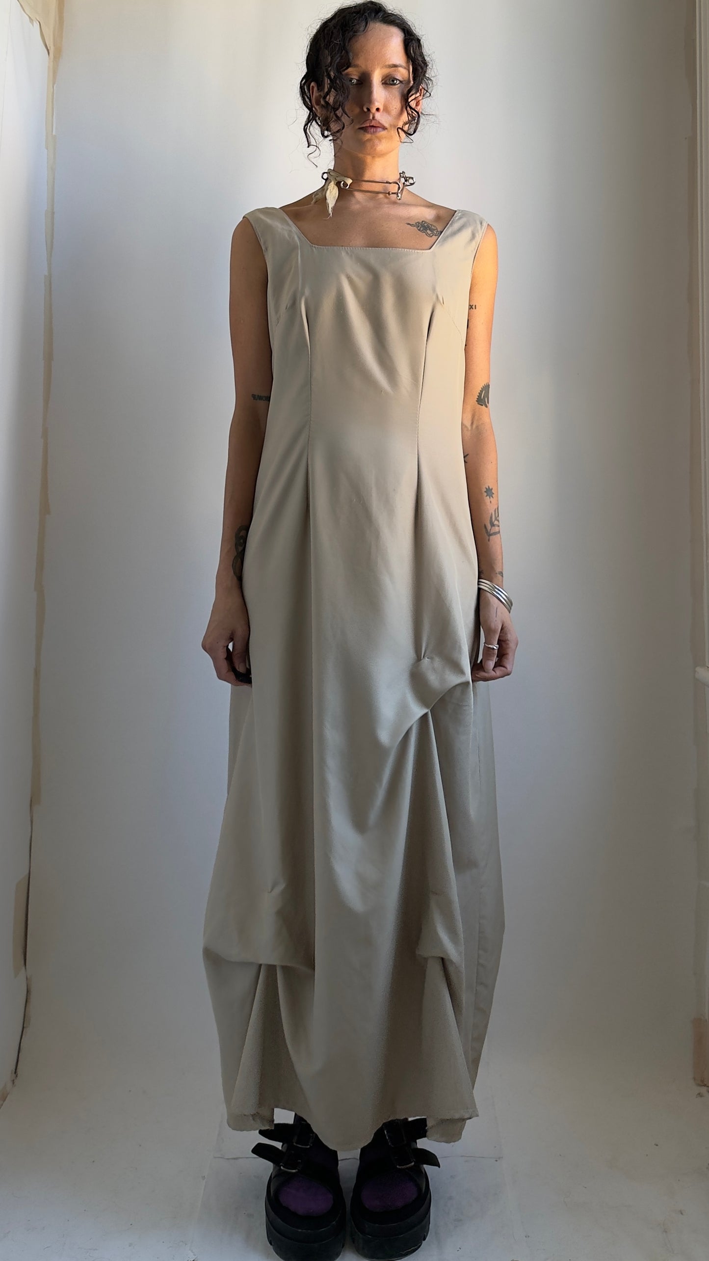 90S FRENCH DRESS WITH GATHERED DETAILS / UK 8