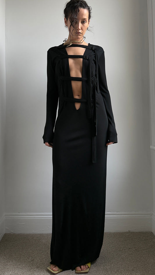 RARE 90S JEAN PAUL GAULTIER OPEN FRONT BONDAGE DRESS / UK 6-10