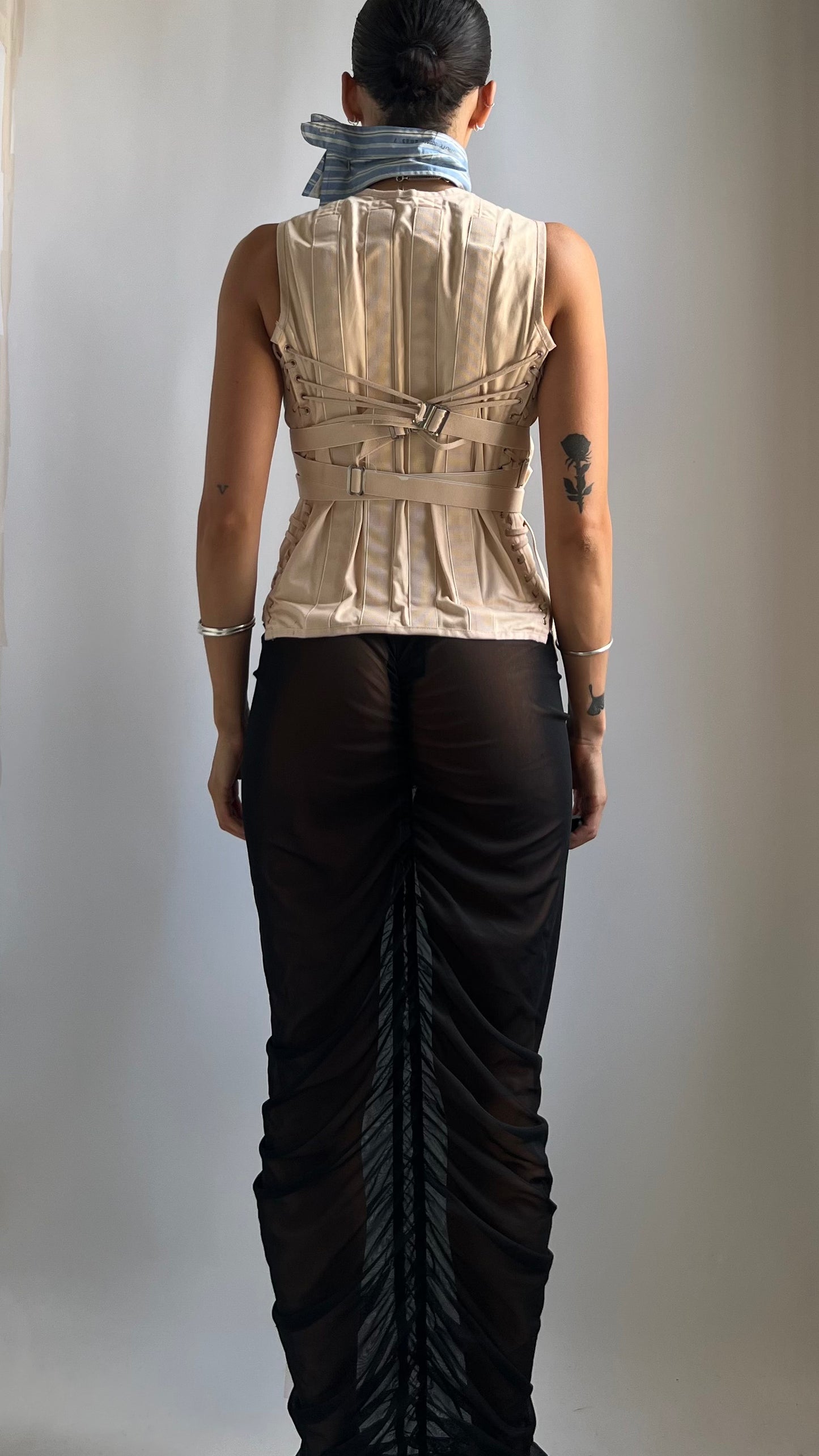 RARE 50S CROSS STRAP BONDAGE CORSET / UK 8-12