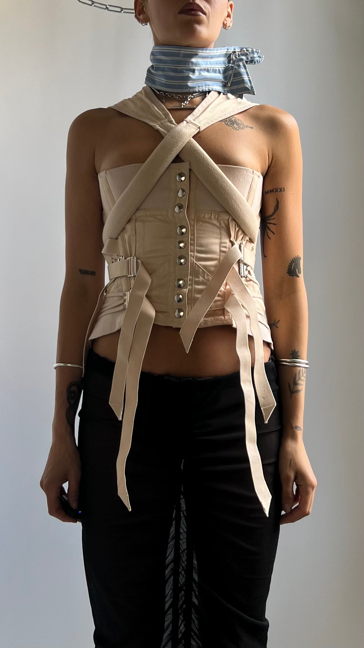 RARE 50S CROSS STRAP BONDAGE CORSET / UK 8-12