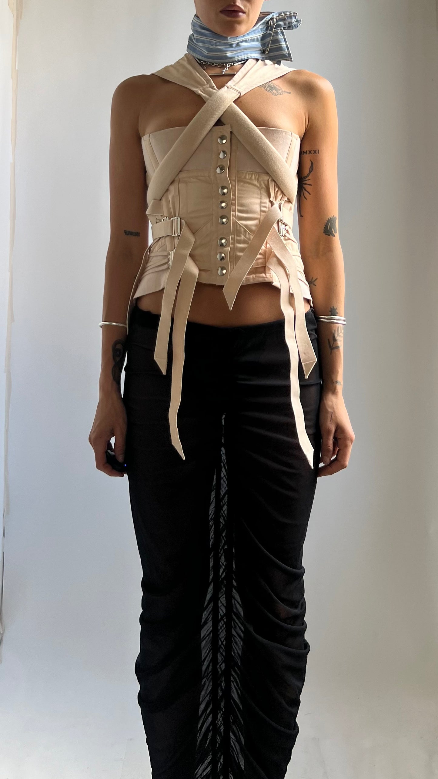 RARE 50S CROSS STRAP BONDAGE CORSET / UK 8-12