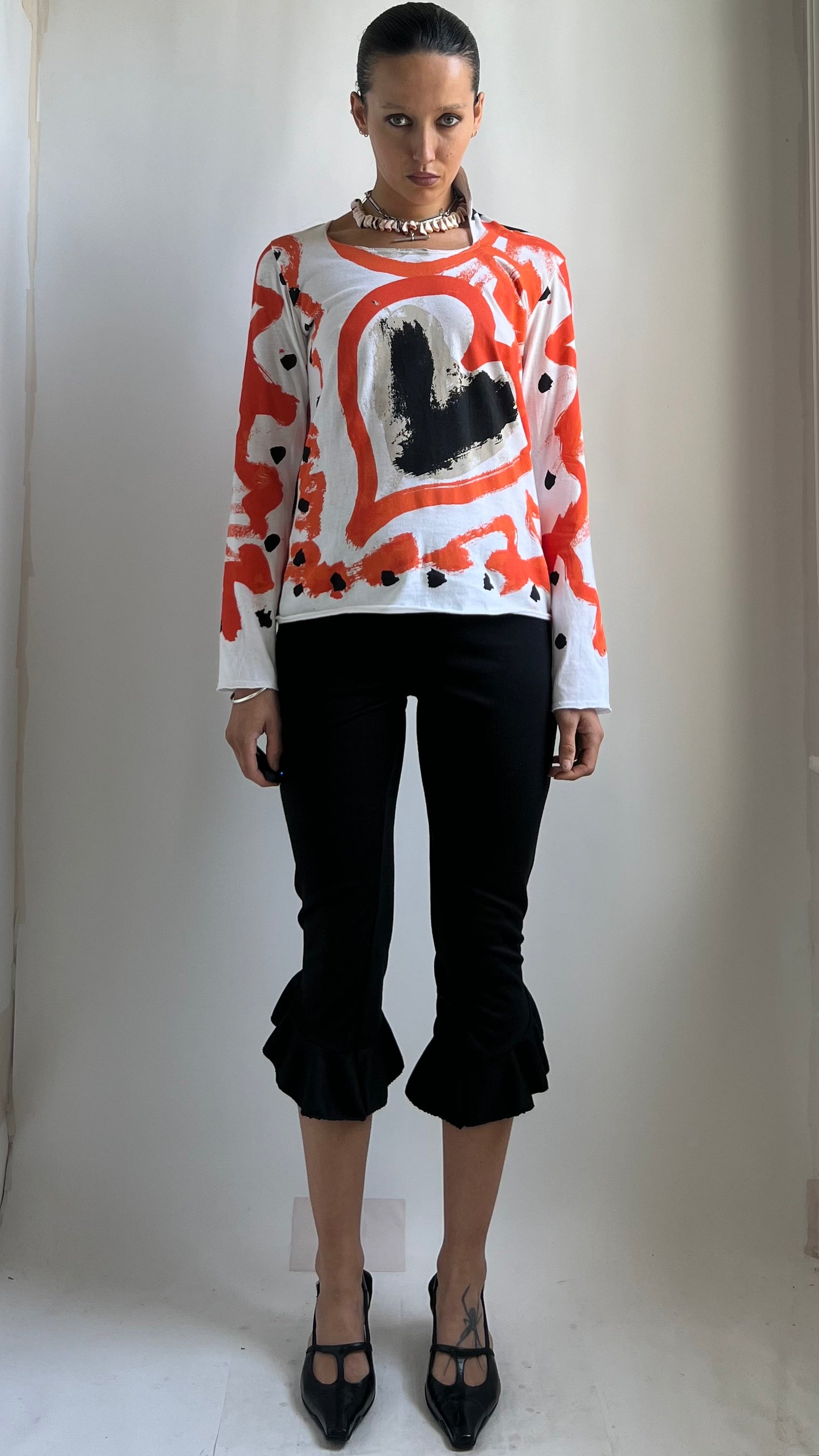 EARLY 2000S COMME DES GARÇONS PAINT TOP WITH HEART SHAPED NECKLINE / UK 6-10