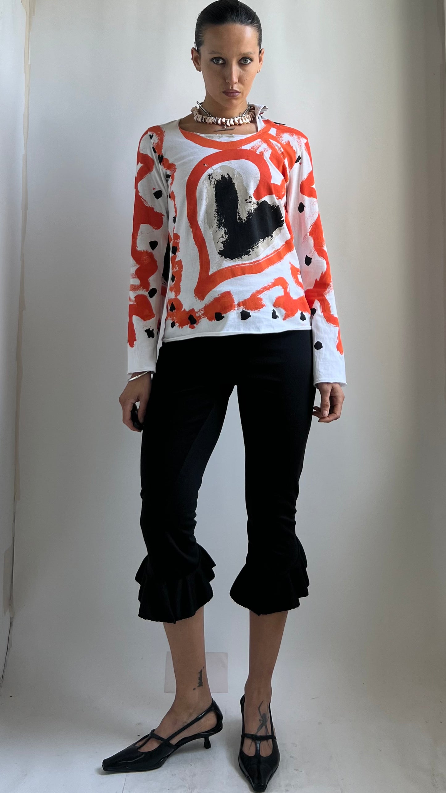 EARLY 2000S COMME DES GARÇONS PAINT TOP WITH HEART SHAPED NECKLINE / UK 6-10