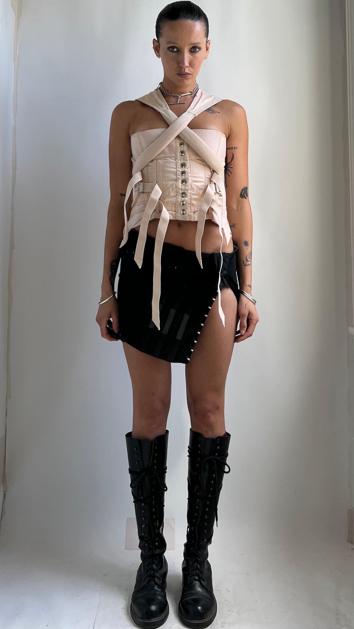 RARE 50S CROSS STRAP BONDAGE CORSET / UK 8-12